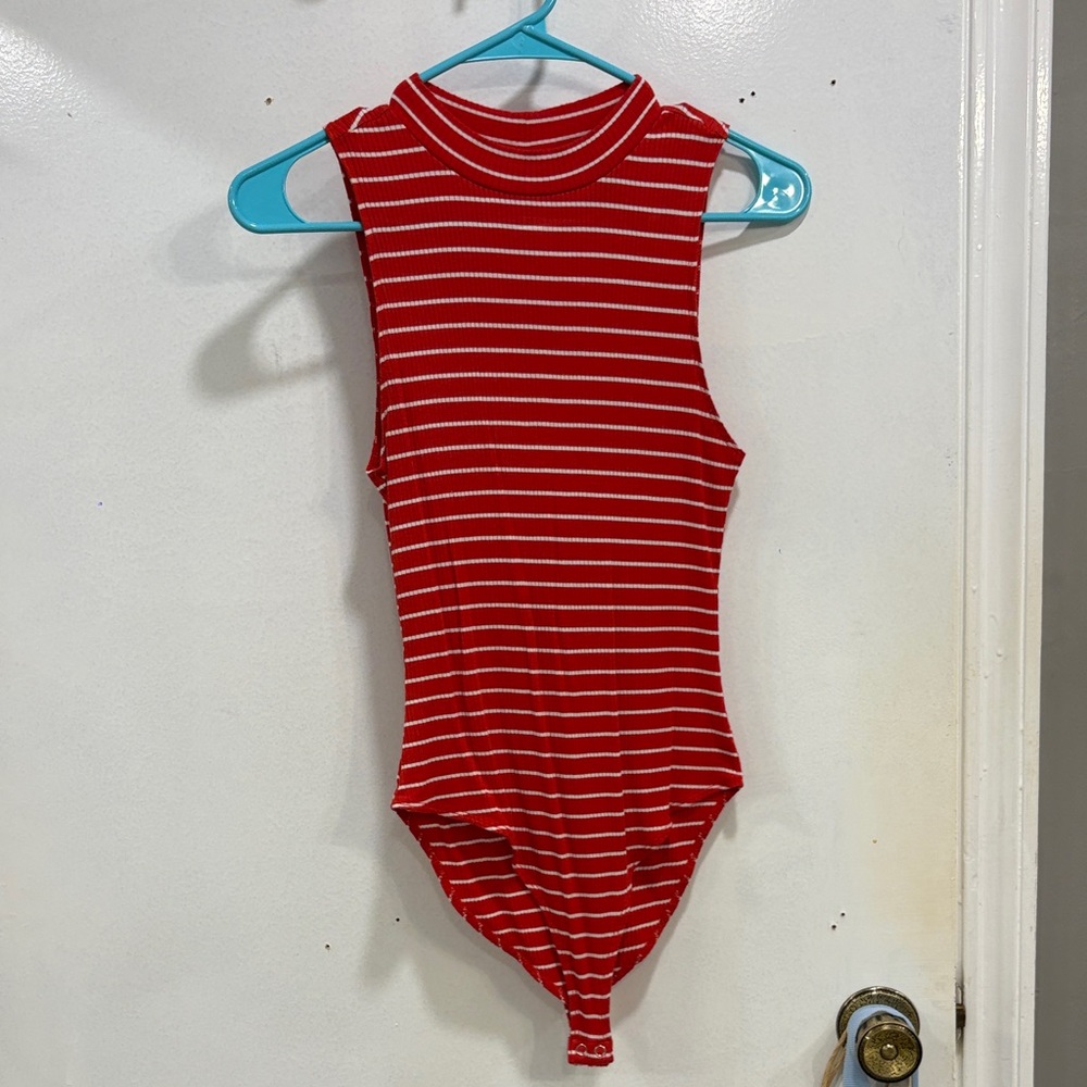 Forever 21 Kids Red and White Striped Bodysuit